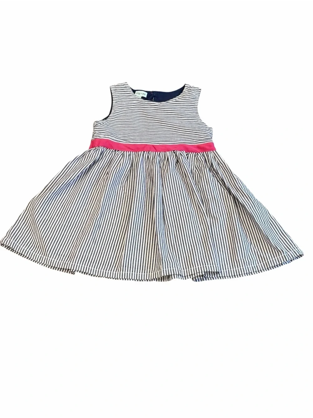 Like New, Lilly & Sid, Sleeveless Navy & White Striped Dress with Appliqué, 4-5
